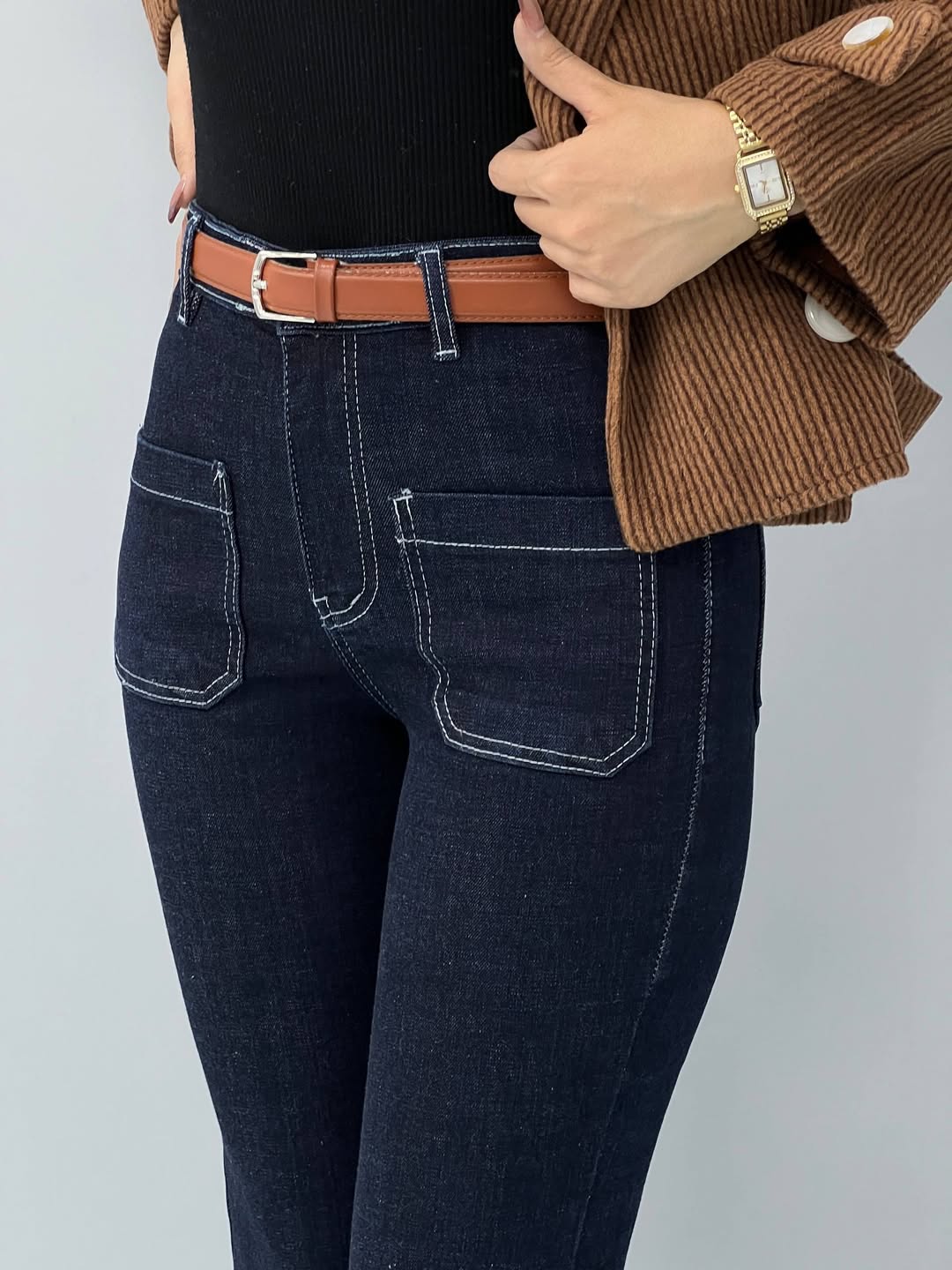 شلوار جین فول کش بوتکات جلو جیب